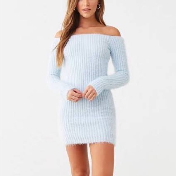 Forever 21 Dresses & Skirts - Longsleeve Baby Blue Fuzzy Bodycon Dress
